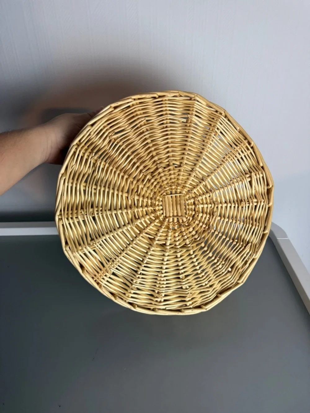 Handwoven Natural Brown Wicker Serving Tray with Center Bowl 13”